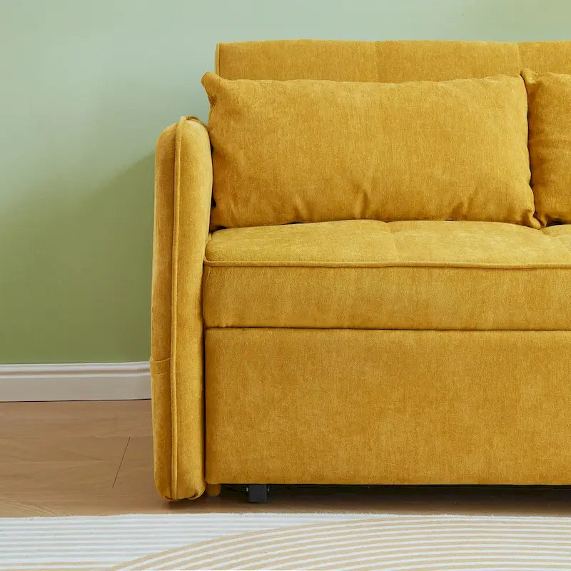 Divano letto estraibile in ciniglia gialla - 39,00 x 53,50 x 31,50