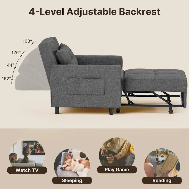 Poltrona Letto Trasformabile 3-in-1, Divano da Salotto Pieghevole Regolabile Imbottito