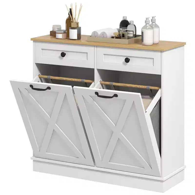 HOMCOM Mobile Contenitore da Bagno Salvaspazio con Cesti per la Biancheria Inclinabili, 2 Cesti Rimovibili e 2 Cassetti