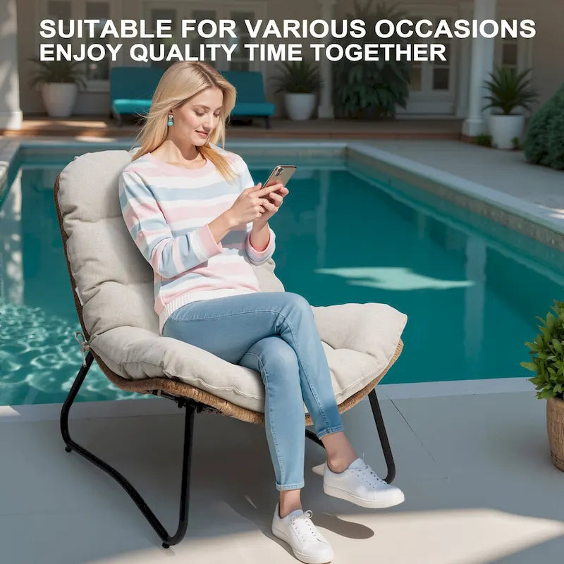Poltrone Papasan da Esterno con Cuscino in Rattan PE, Comode Poltrone da Patio con Tavolino Laterale