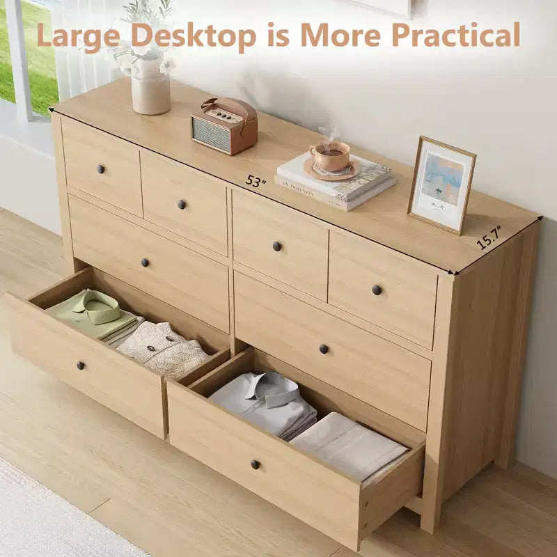 Cassettiera Moderna a 8 Cassetti per Camera da Letto, Ampio Comò in Legno con Contenitore Profondo, Mobile Organizzatore Autoportante per Soggiorno