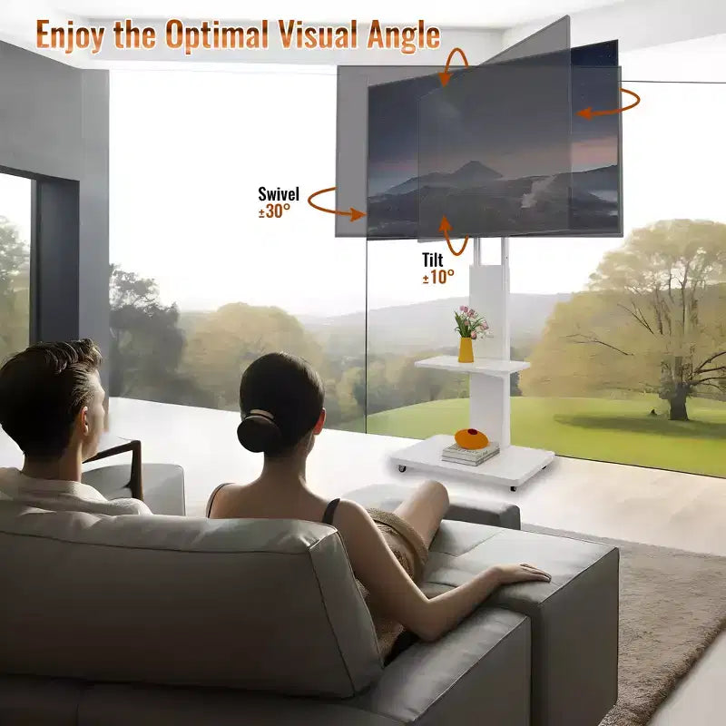 Mobile porta TV per televisori da 32-75 pollici, carrello TV mobile regolabile in altezza con cassetto e ruote per soggiorno, camera da letto, uffici -ModernLuxe