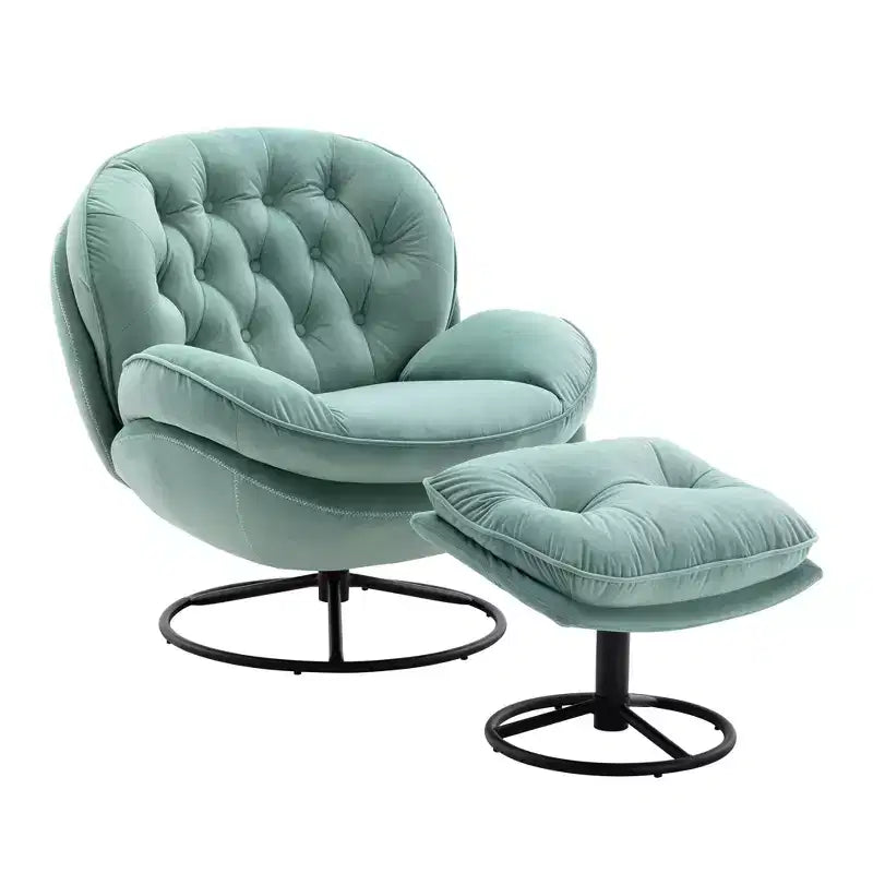 Fauteuil d'appoint en velours Okak avec pouf, fauteuil de salon moderne de style scandinave sans accoudoirs, fauteuil d'appoint doux et confortable pour regarder la télévision, jouer à des jeux