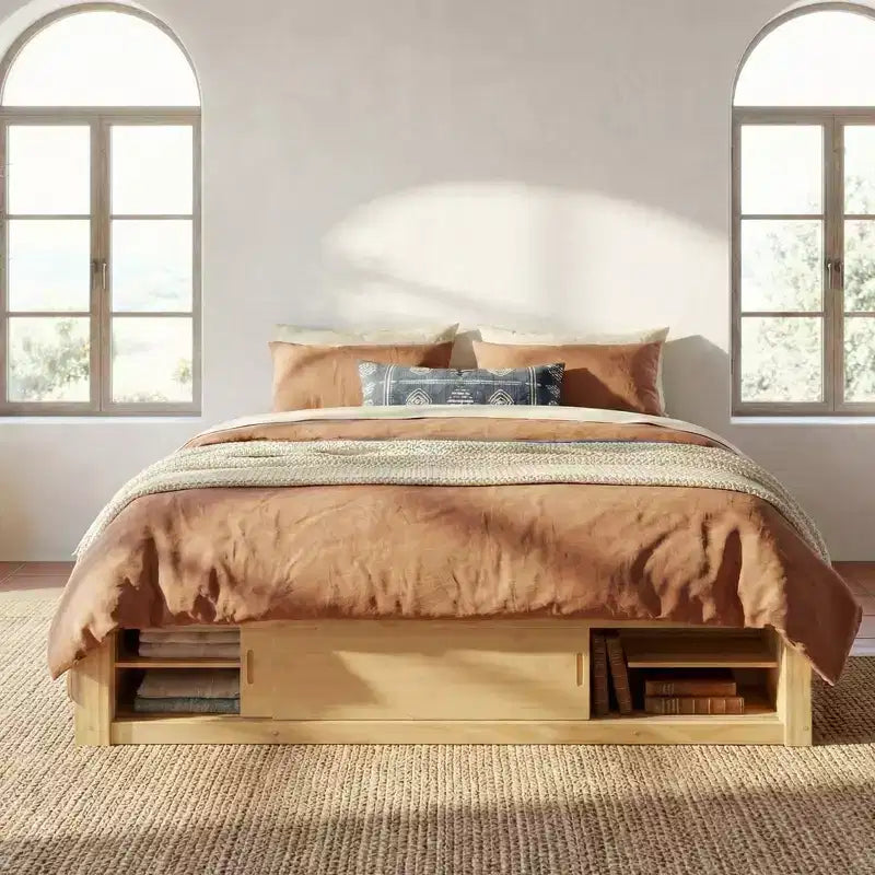 Struttura letto a piattaforma Whisen Queen con 4 cassetti e contenitore nella pediera