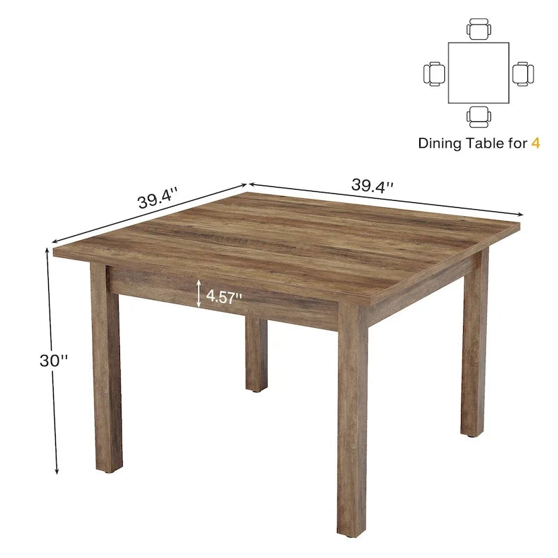 Tavolo da pranzo quadrato da 100 cm per 2-4 persone con gambe in legno massello per soggiorno e sala da pranzo