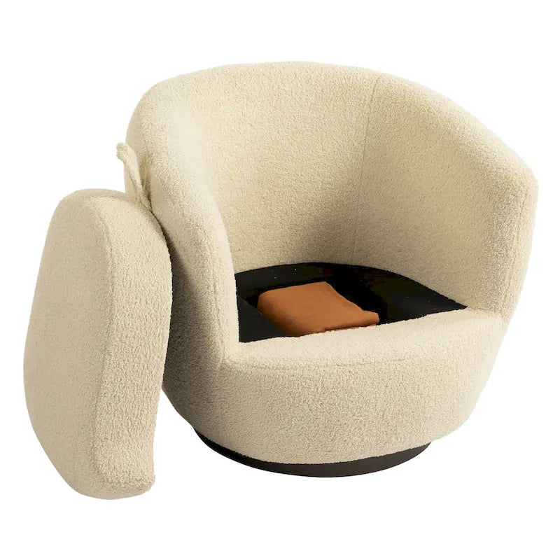 Poltrona Girevole Imbottita a Botte con Contenitore, Sedia Moderna da Salotto per Camera da Letto/Ufficio/Zone Lettura