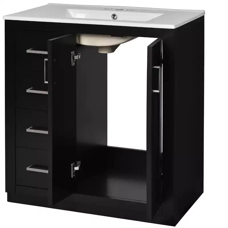 Mobile bagno 30 pollici con lavabo singolo, armadietto e 3 cassetti – Nero / Blu / Verde / Indaco / Bianco