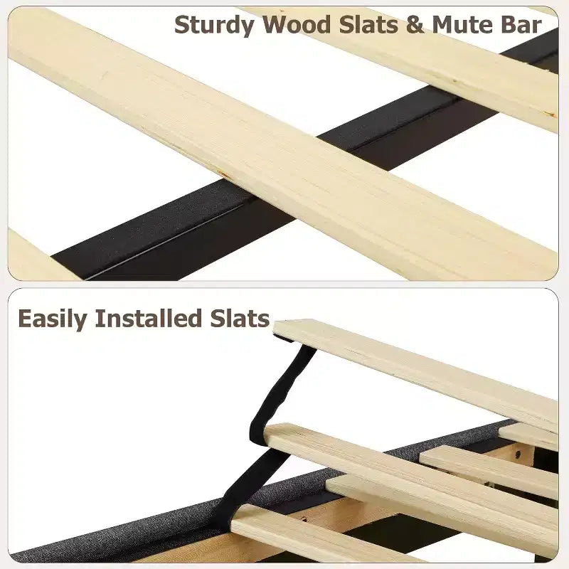 Cadre de lit à baldaquin Queen Size avec 4 poteaux, supports d'angle, sommier à lattes en bois massif, pas besoin de sommier tapissier, sans bruit