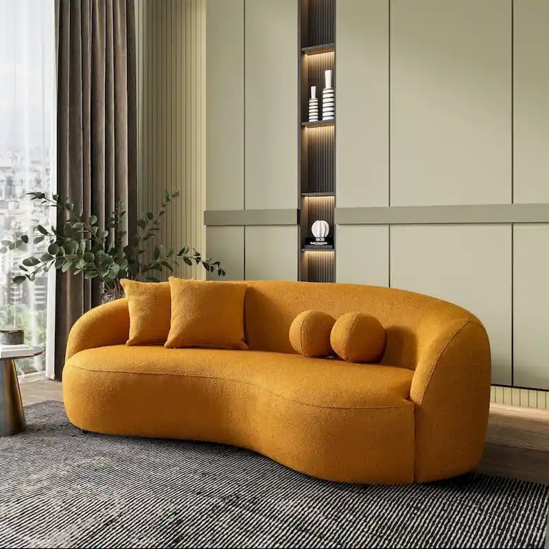 Divano curvo Blaine in tessuto Bouclé di lusso, stile giapponese moderno