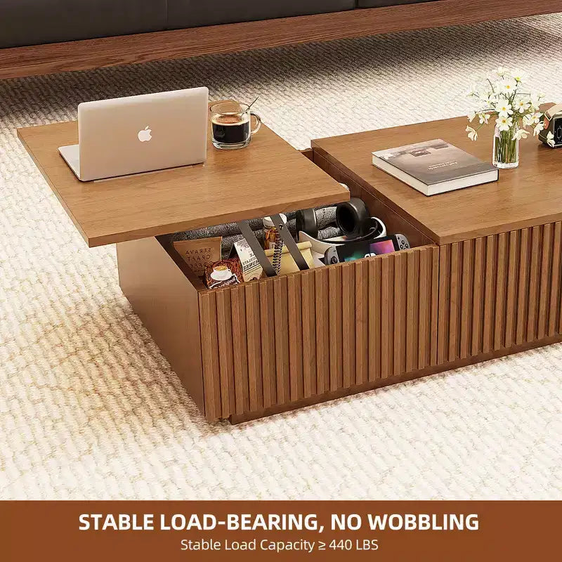 51.1 Tavolino da caffè Mid-Century Modern con piano sollevabile, tavolino rettangolare in noce per soggiorno