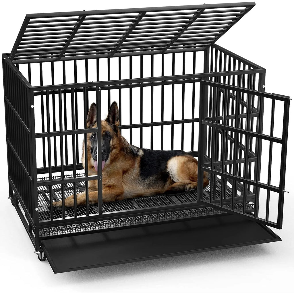 BOSSIN Trasportino/Gabbia/Panca per Cani Indistruttibile Resistente da 48/38 Pollici, Anti-Fuga, con Ruote Bloccabili