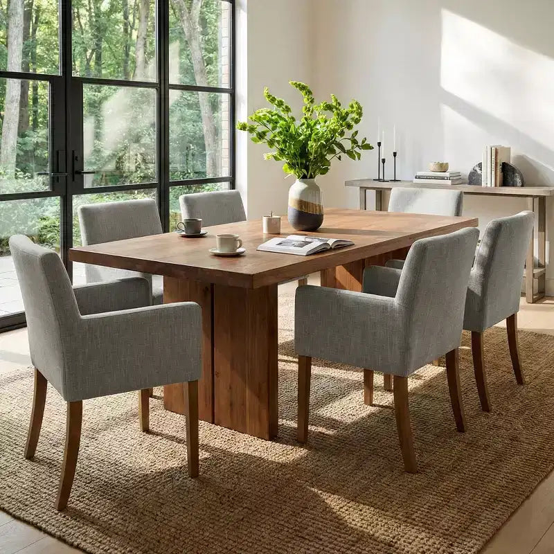 Lot de 6 chaises de salle à manger capitonnées avec accoudoirs, fauteuils modernes en lin avec pieds en bois, chaises d'appoint pour salle à manger, salon – Panipeachy