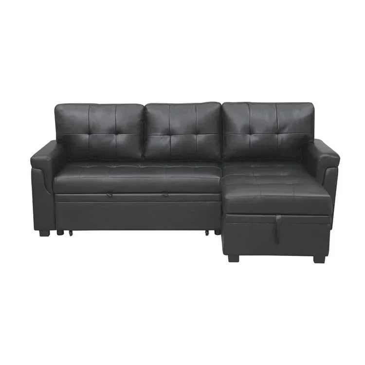 Divano componibile convertibile reversibile con letto estraibile, chaise longue con contenitore nascosto e gambe durevoli