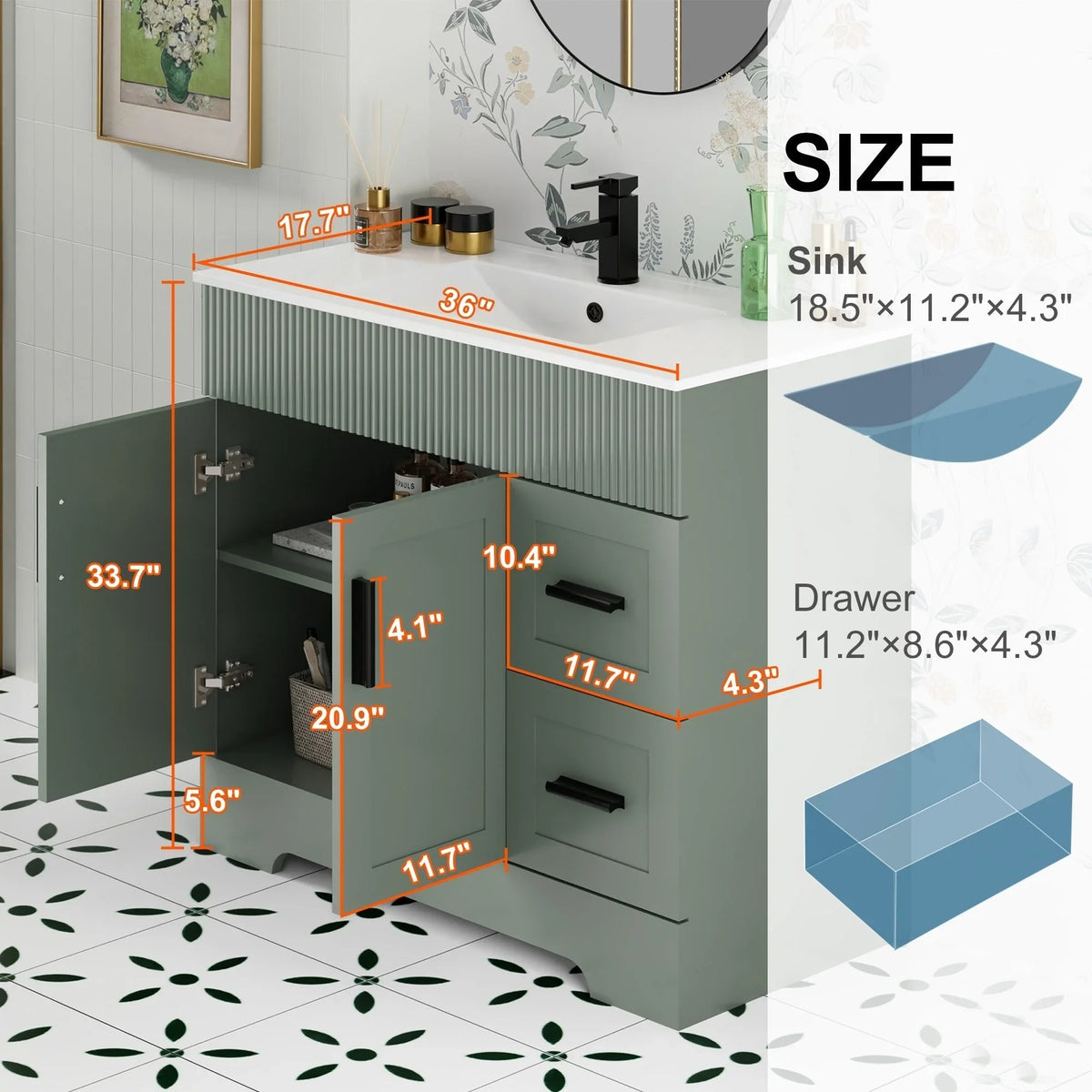 Mobile bagno 30/36/48 Wavy Line con lavabo e rubinetto