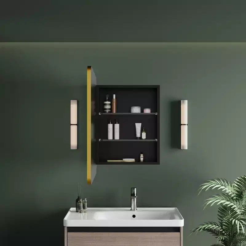 Mobiletto a specchio a LED nero/bianco/oro, anta singola, cerniera sinistra o destra, a incasso o a parete